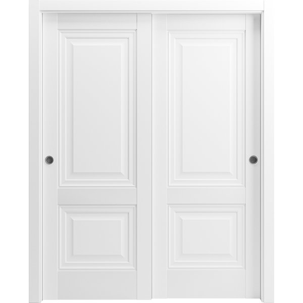 SARTODOORS Sliding Closet Bypass Doors Lucia 8831 White Silk Sturdy Rails Moldings Trims